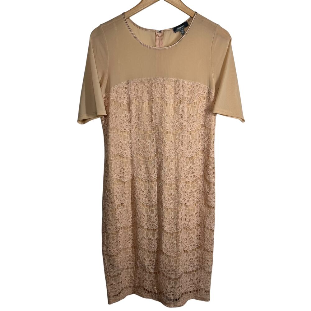Neiman Marcus Dress Women 10 Nude Tan Lace Modest Minimal Elegant Old Money